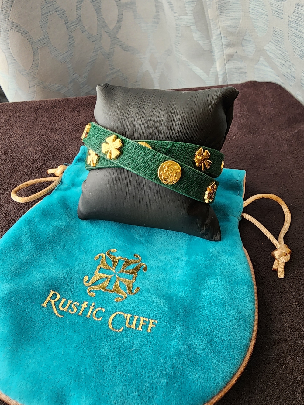 Rustic Cuff Green Calf Hair Shamrock Wrap Bracelet